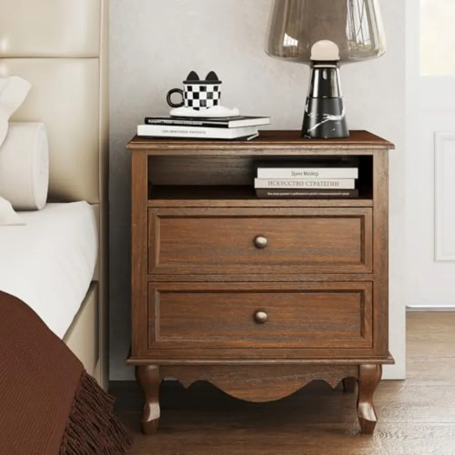 Solid Wood Nightstand 2 Drawers - Solid Wood Nightstand, Fully Assembled Night