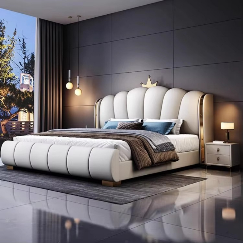 King Size Bed Frame With Storage Drawers - Modern Deluxe Wood Bedroom Furniture Upholstered