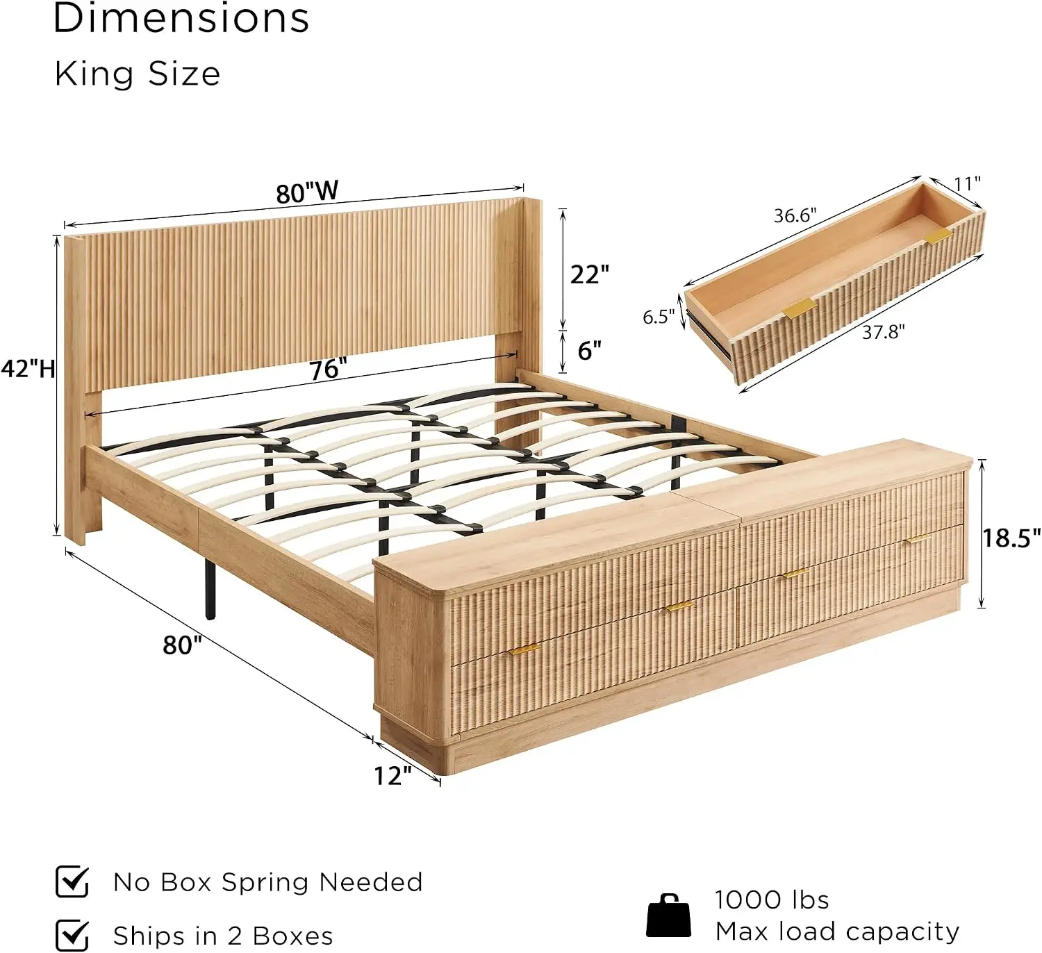 Fluted King Size Bed Frame wit - King Size Bed Frame With Storage Drawers recension och pris