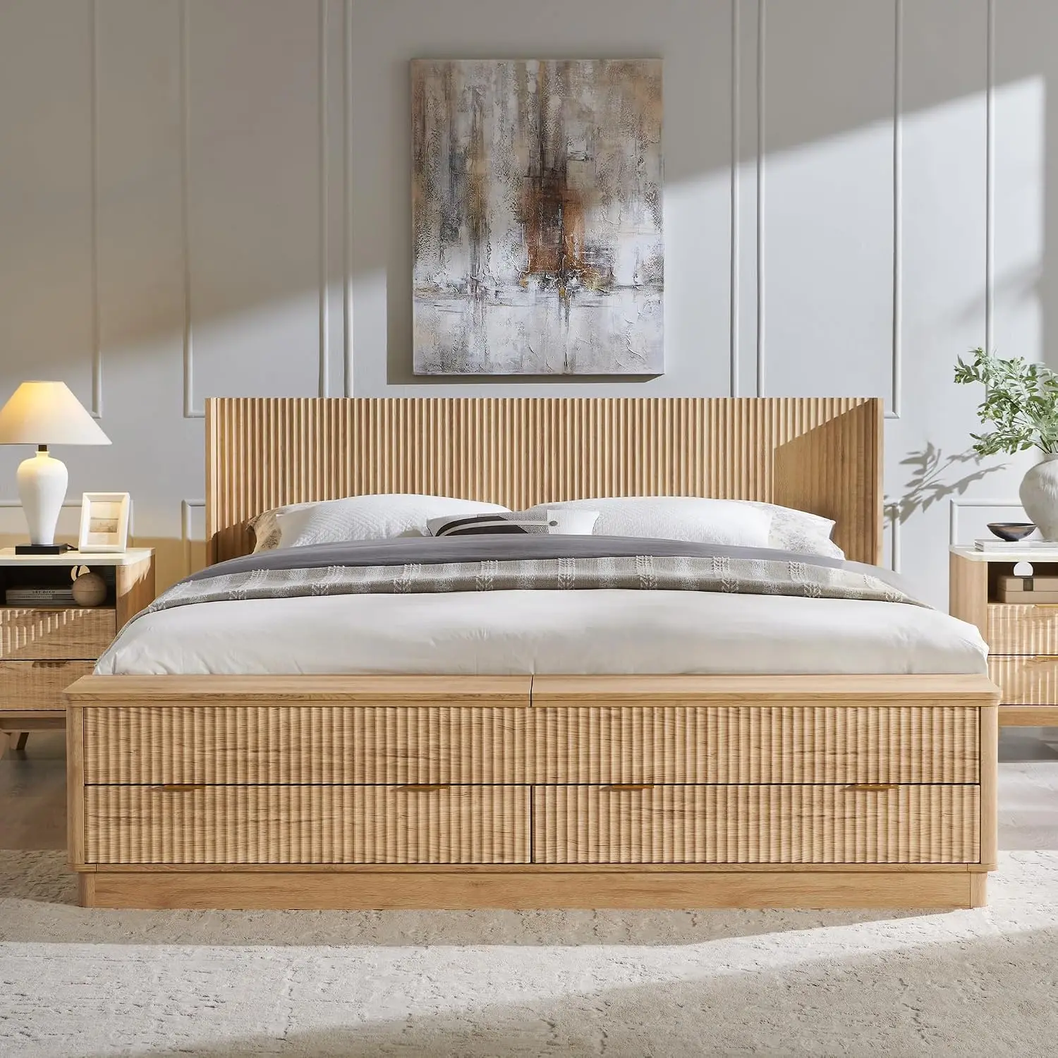 Fluted King Size Bed Frame wit - King Size Bed Frame With Storage Drawers recension och pris