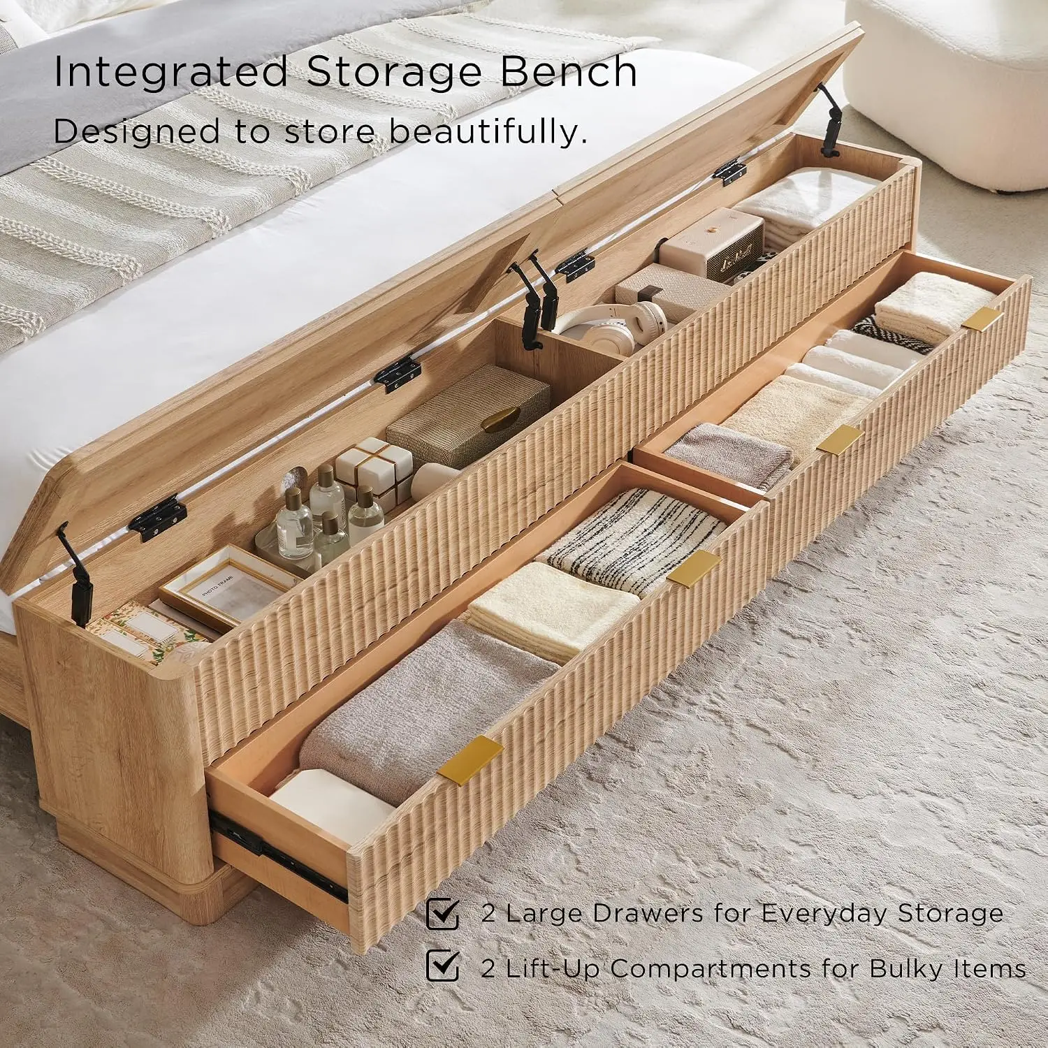 Fluted King Size Bed Frame wit - King Size Bed Frame With Storage Drawers recension och pris