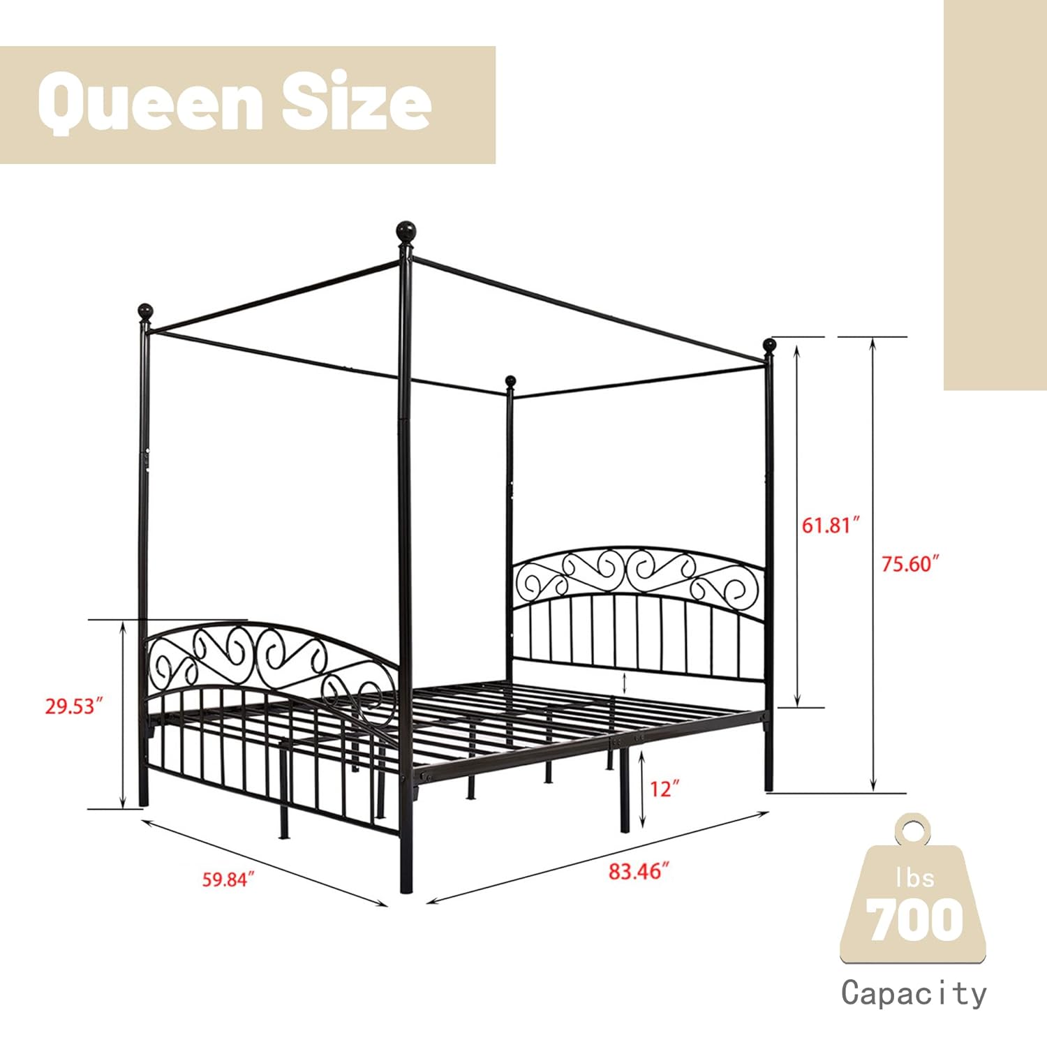 Queen Size Metal Canopy Bed Fr - Canopy Bed Frame Metal Queen recension och pris