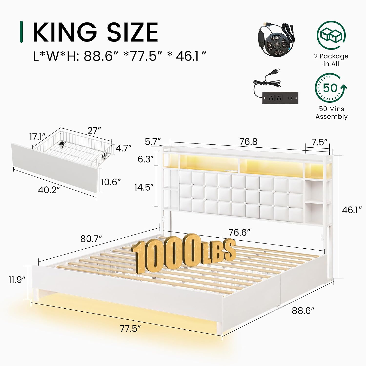 King Size Wooden Bed Frame Sto - King Size Bed Frame With Storage Drawers recension och pris
