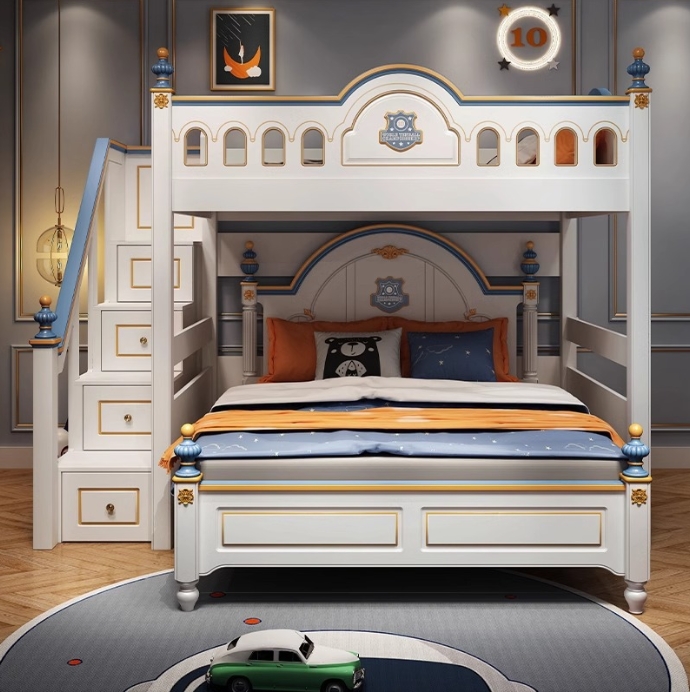 ！@Kids Princess Room Wood Cast - Bunk Bed With Stairs And Slide recension och pris
