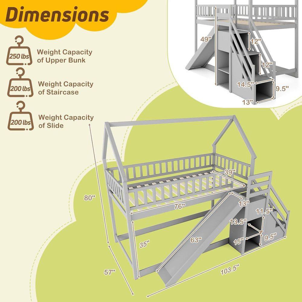 Twin Over Twin Bunk Bed with S - Bunk Bed With Stairs And Slide recension och pris