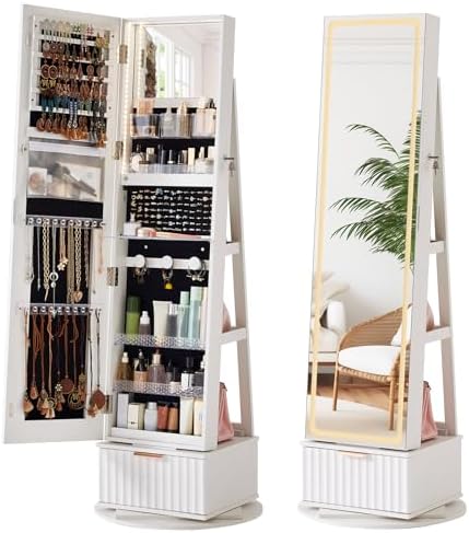 Fluted 360° Swivel Jewelry Arm - Full Length Mirror Jewelry Armoire recension och pris