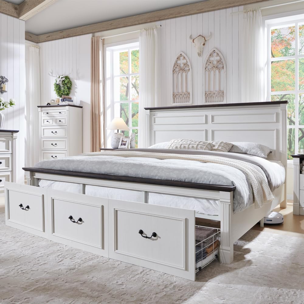 Farmhouse King Size Bed Frame  - King Size Bed Frame With Storage Drawers recension och pris