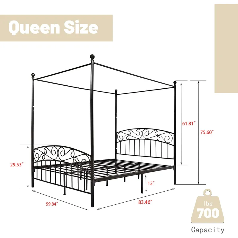 Queen Size Canopy Bed Frame Fo - Canopy Bed Frame Metal Queen recension och pris