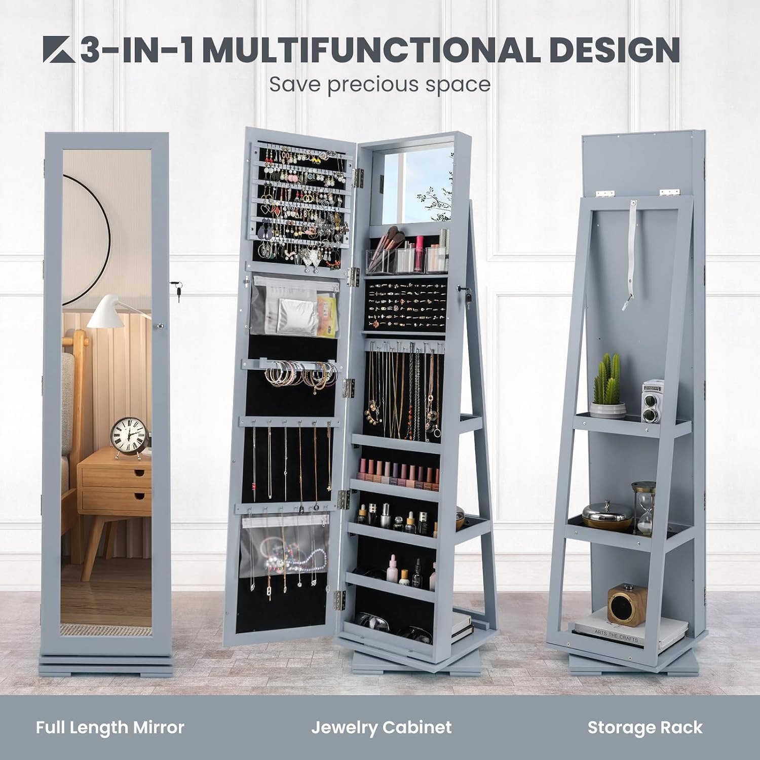 Swivel Jewelry Armoire with Fu - Full Length Mirror Jewelry Armoire recension och pris
