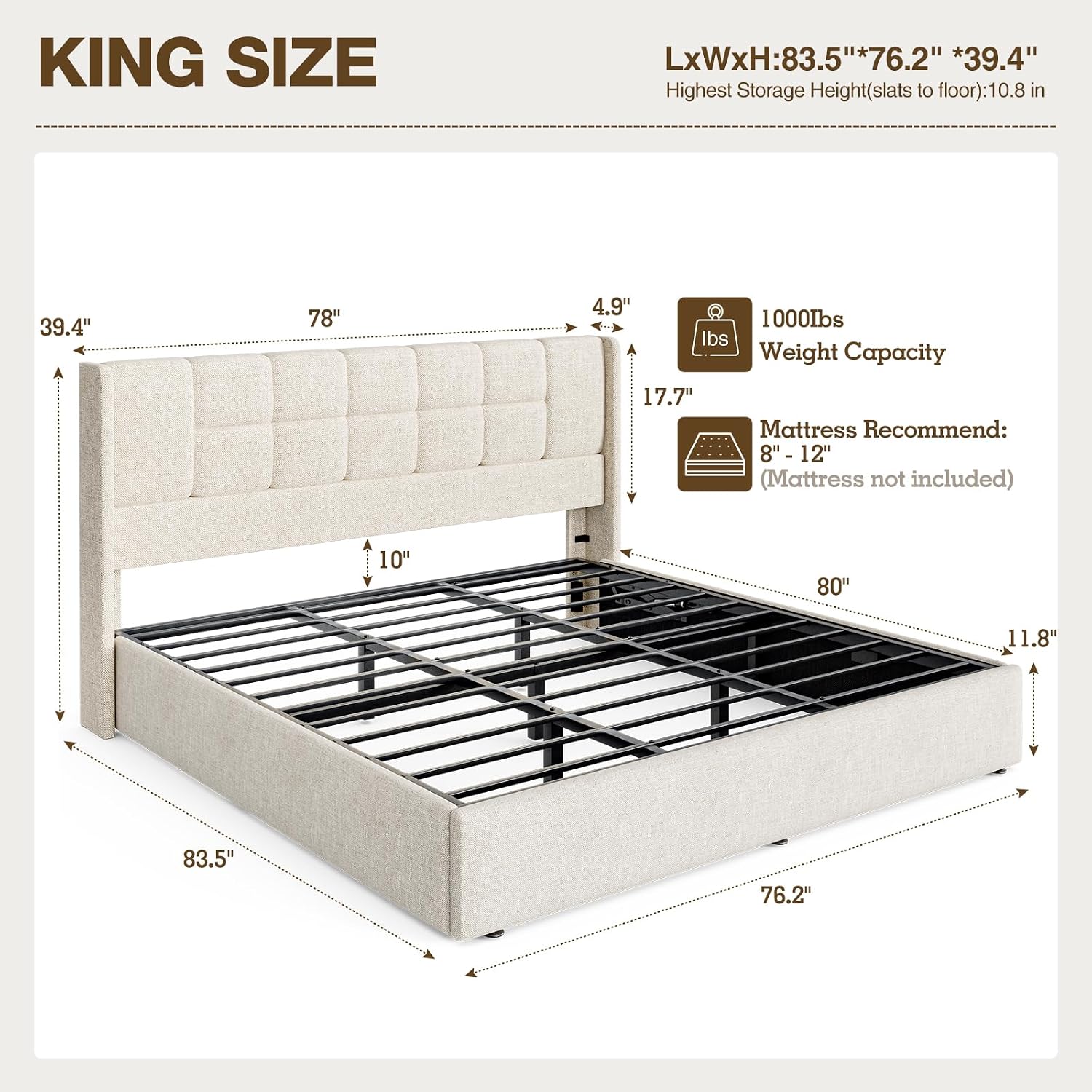 King Bed Frame Hydraulic Gas L - Gas Lift Storage Bed Hydraulic recension och pris