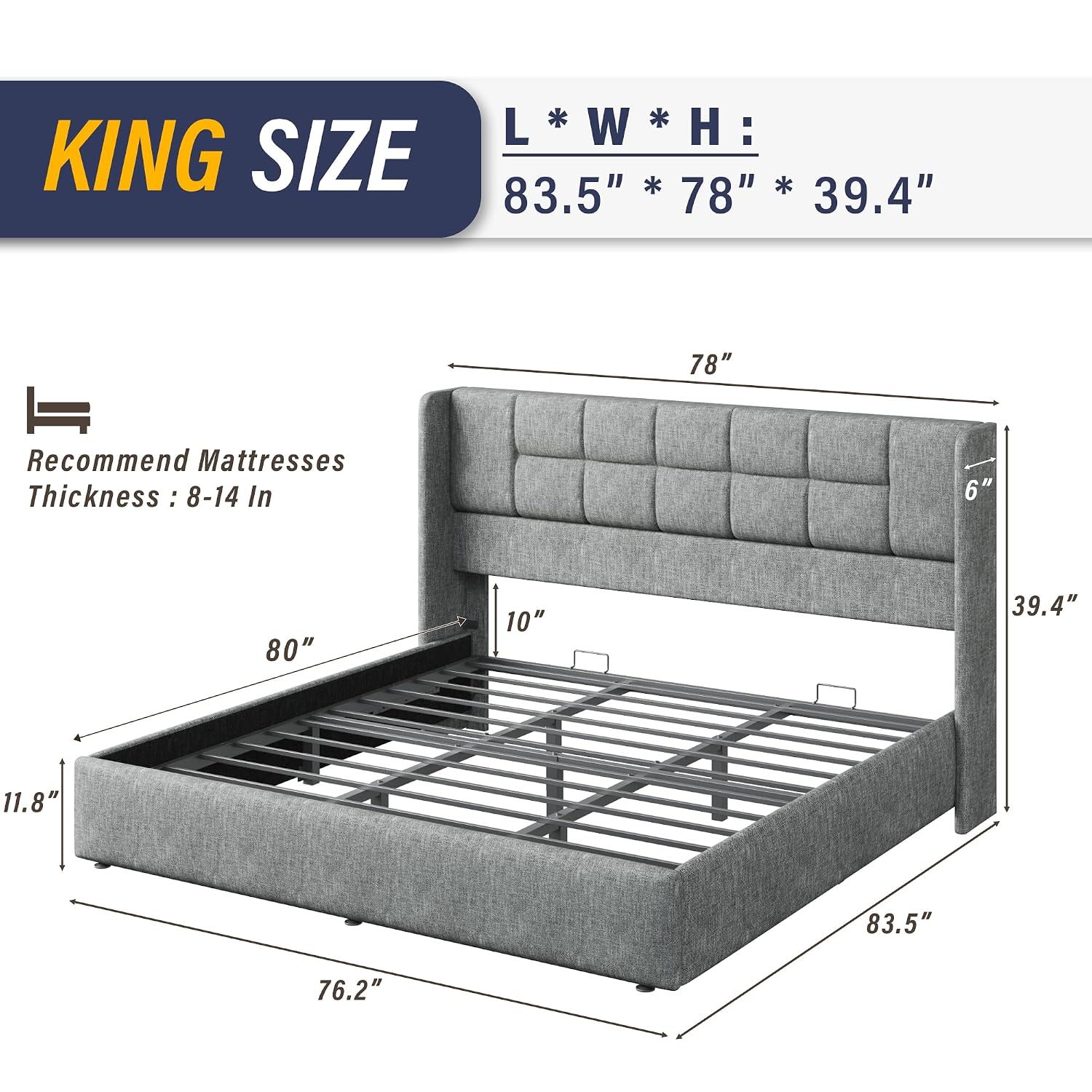 King Bed Frame Hydraulic Gas L - Gas Lift Storage Bed Hydraulic recension och pris