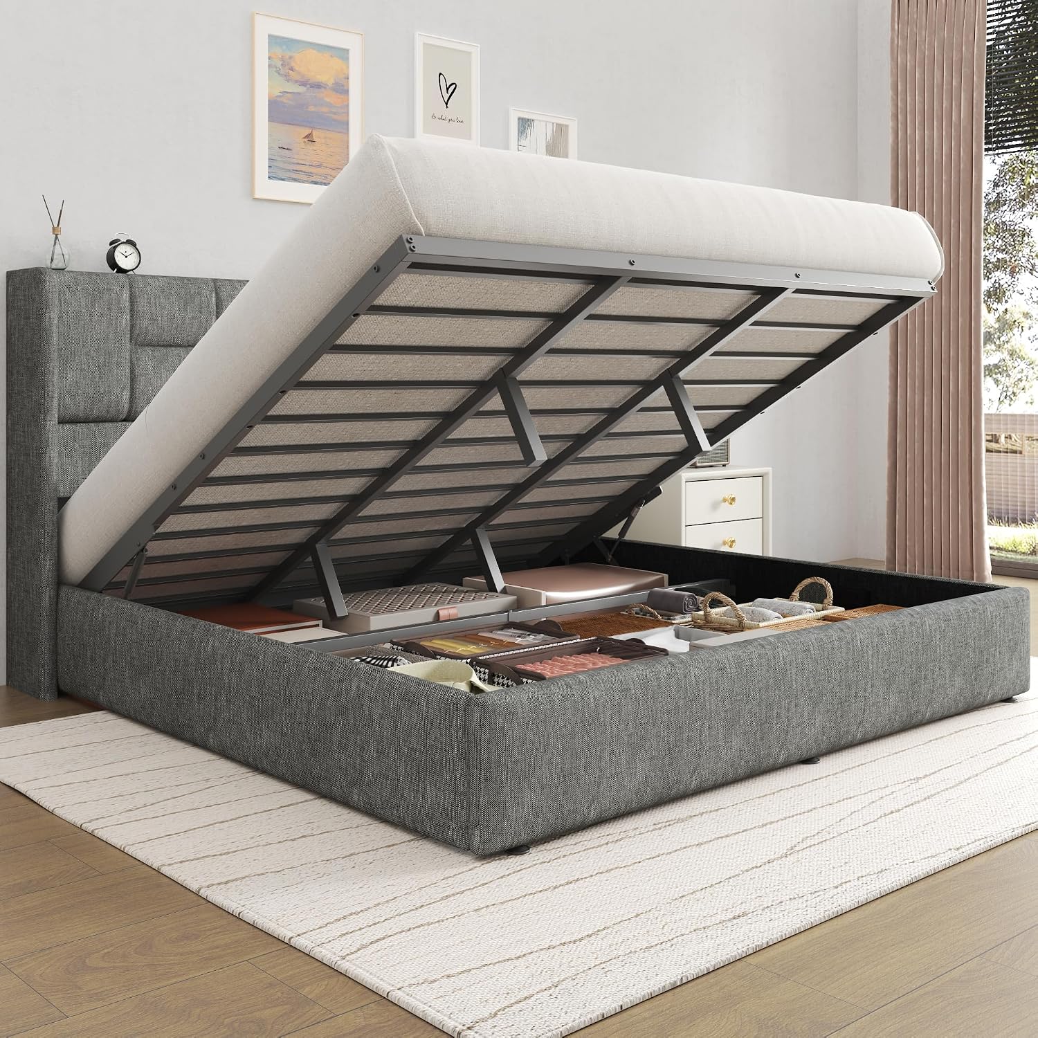 King Bed Frame Hydraulic Gas L - Gas Lift Storage Bed Hydraulic recension och pris