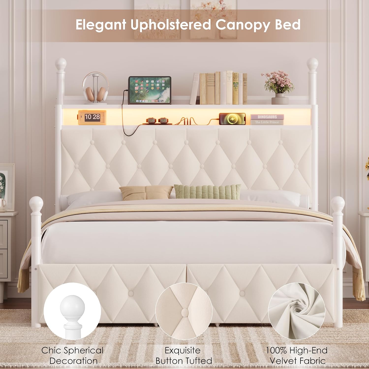 Queen Size LED Canopy Bed Fram - Canopy Bed Frame Metal Queen recension och pris