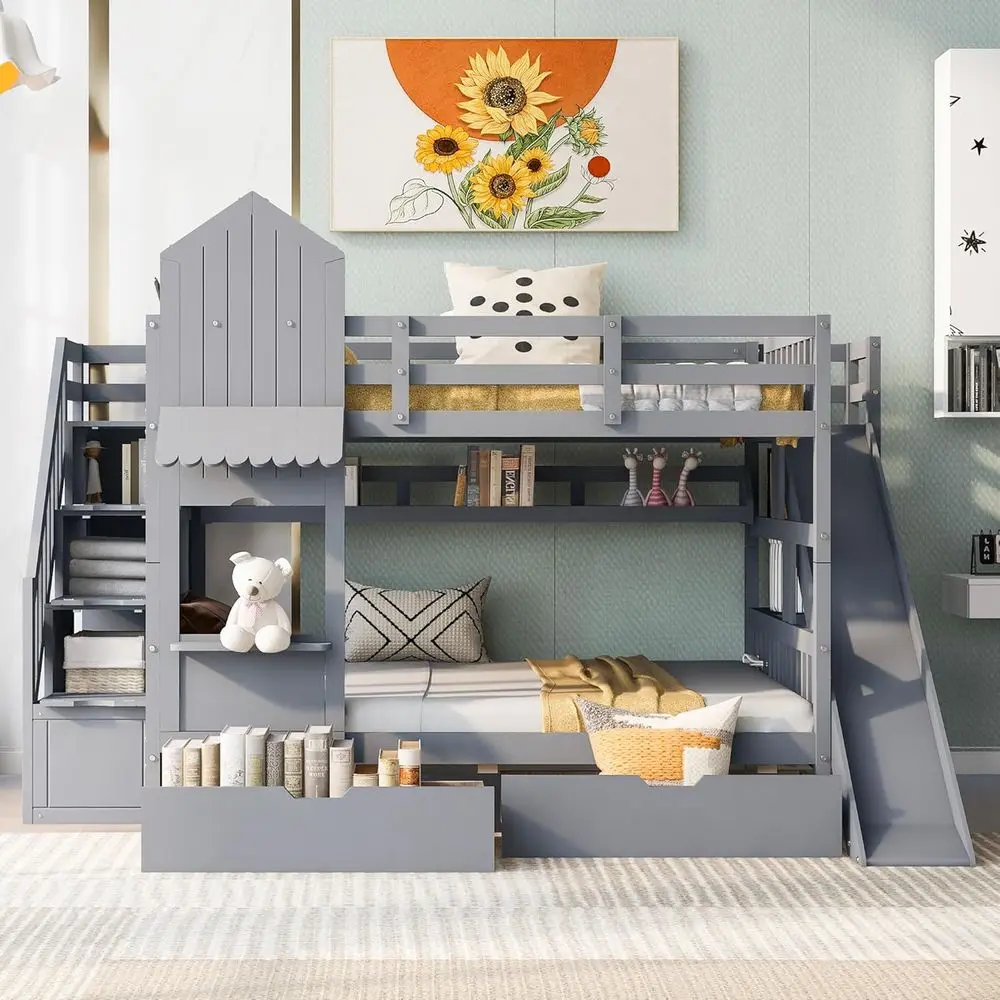 Full-Size Over Full Bunk Bed w - Bunk Bed With Stairs And Slide recension och pris