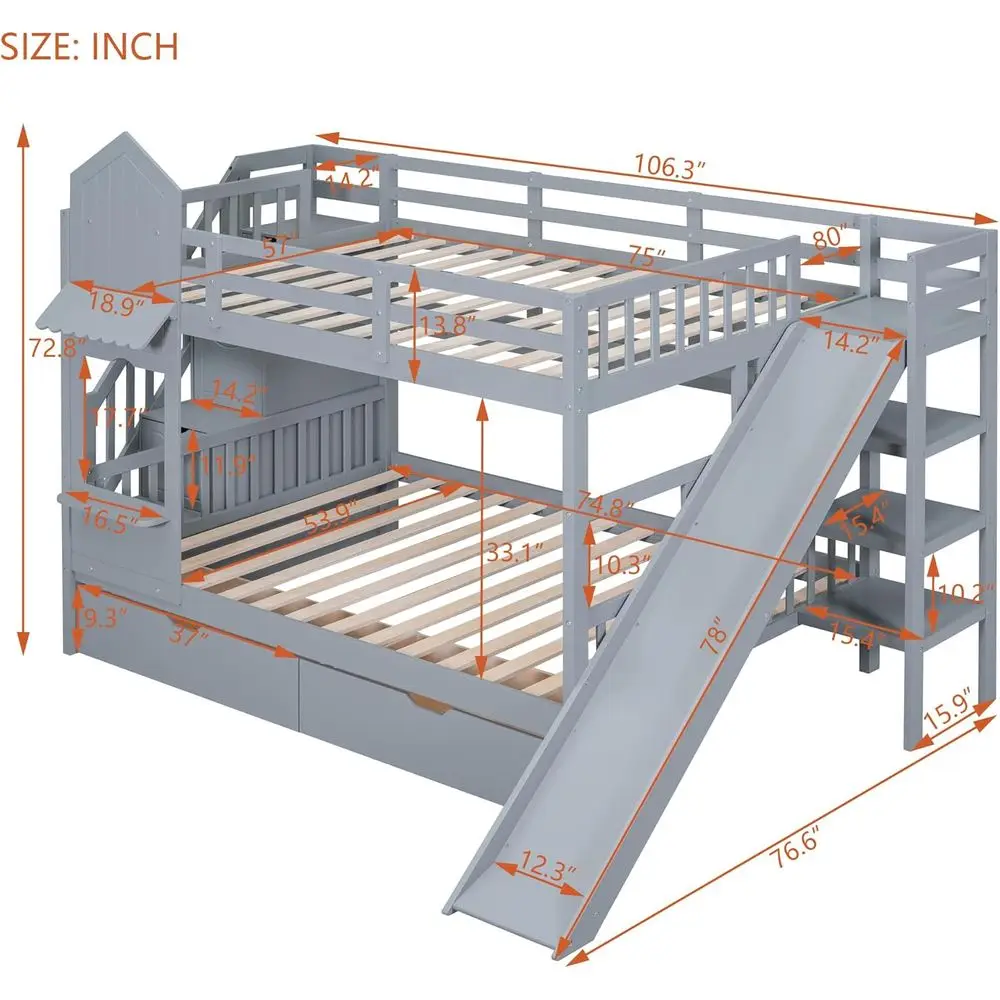 Full-Size Over Full Bunk Bed w - Bunk Bed With Stairs And Slide recension och pris