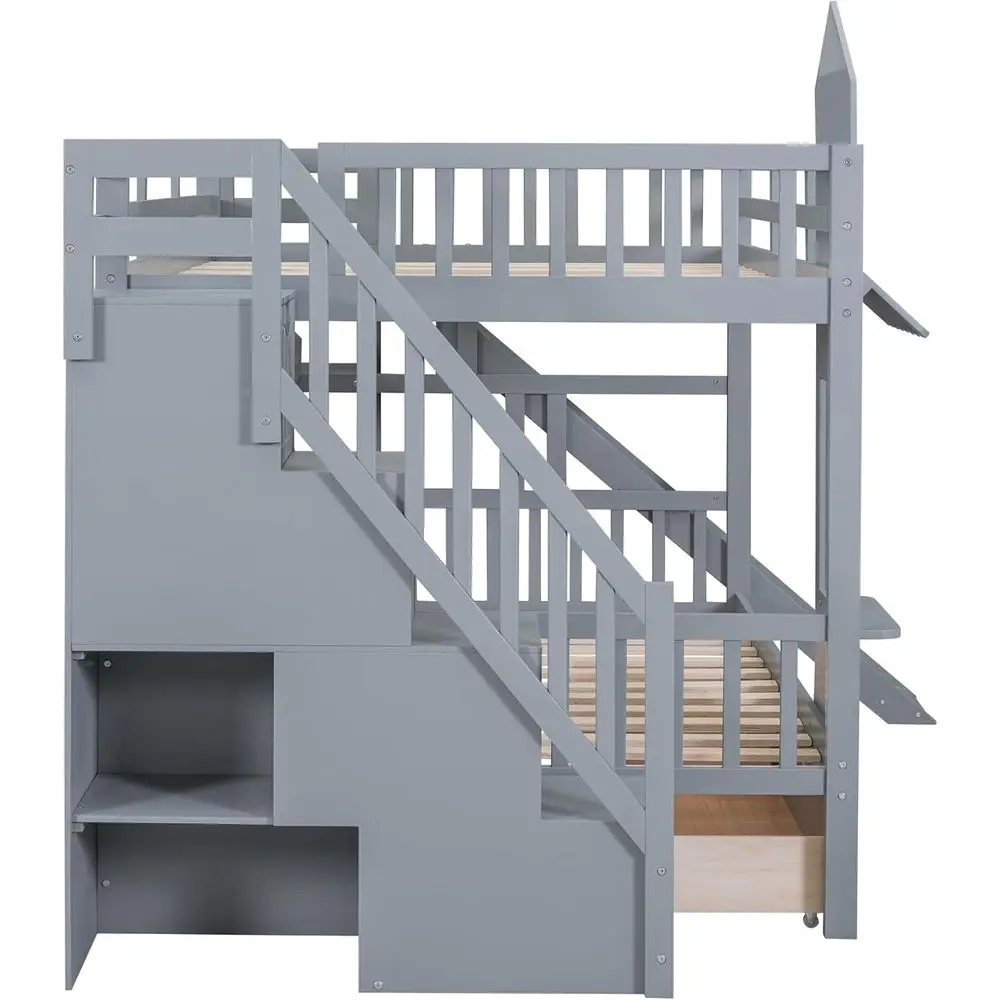 Full-Size Over Full Bunk Bed w - Bunk Bed With Stairs And Slide recension och pris