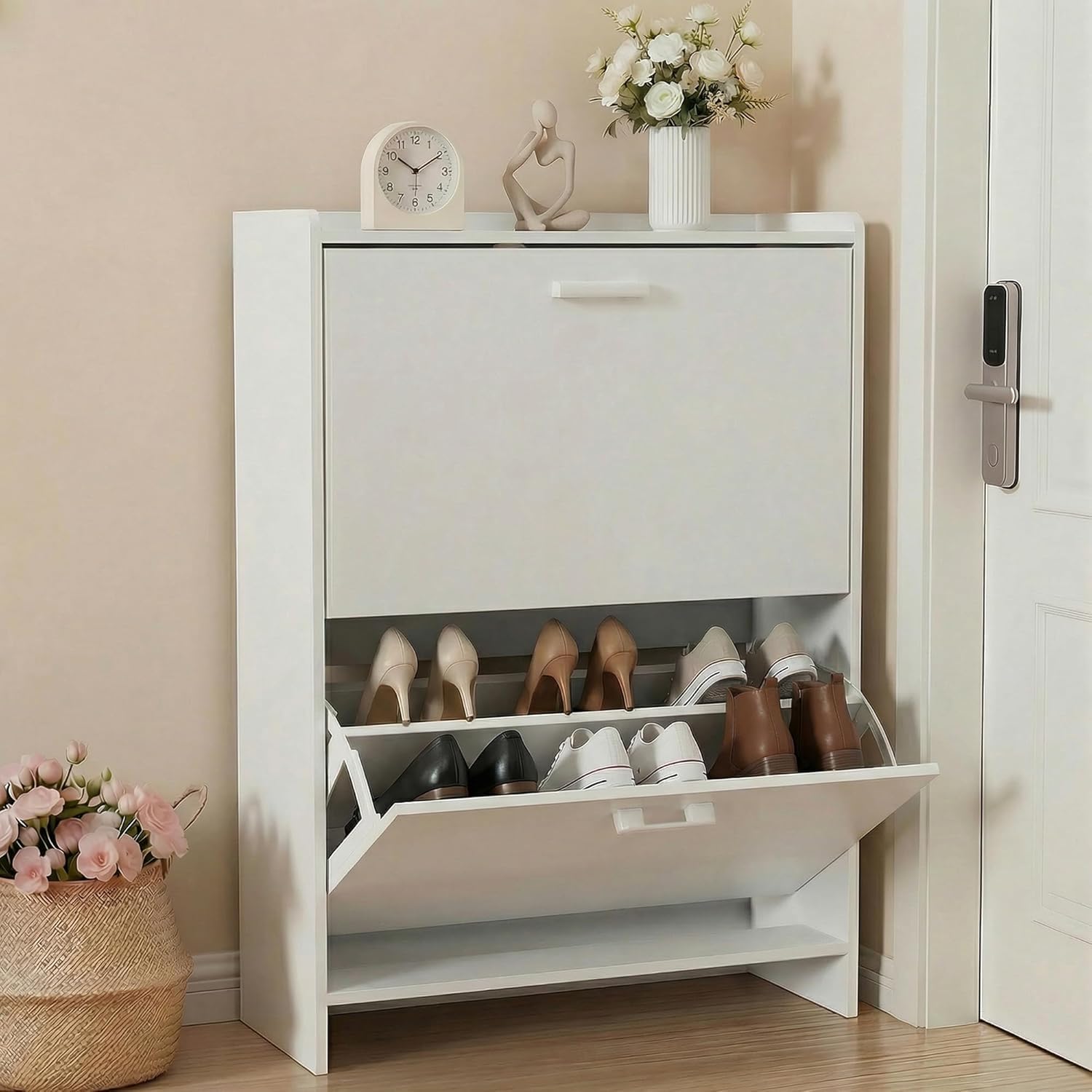 #Narrow Shoe Cabinet with 2 Fl - Shoe Rack Cabinet Narrow Entryway recension och pris