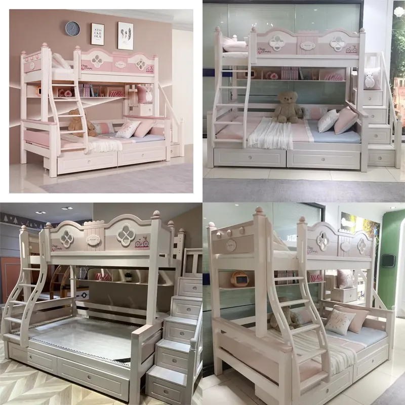 Modern Luxury Princess Kids Bu - Bunk Bed With Stairs And Slide recension och pris