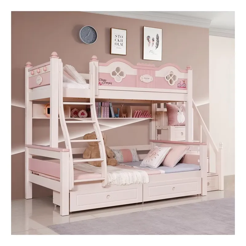 Modern Luxury Princess Kids Bu - Bunk Bed With Stairs And Slide recension och pris