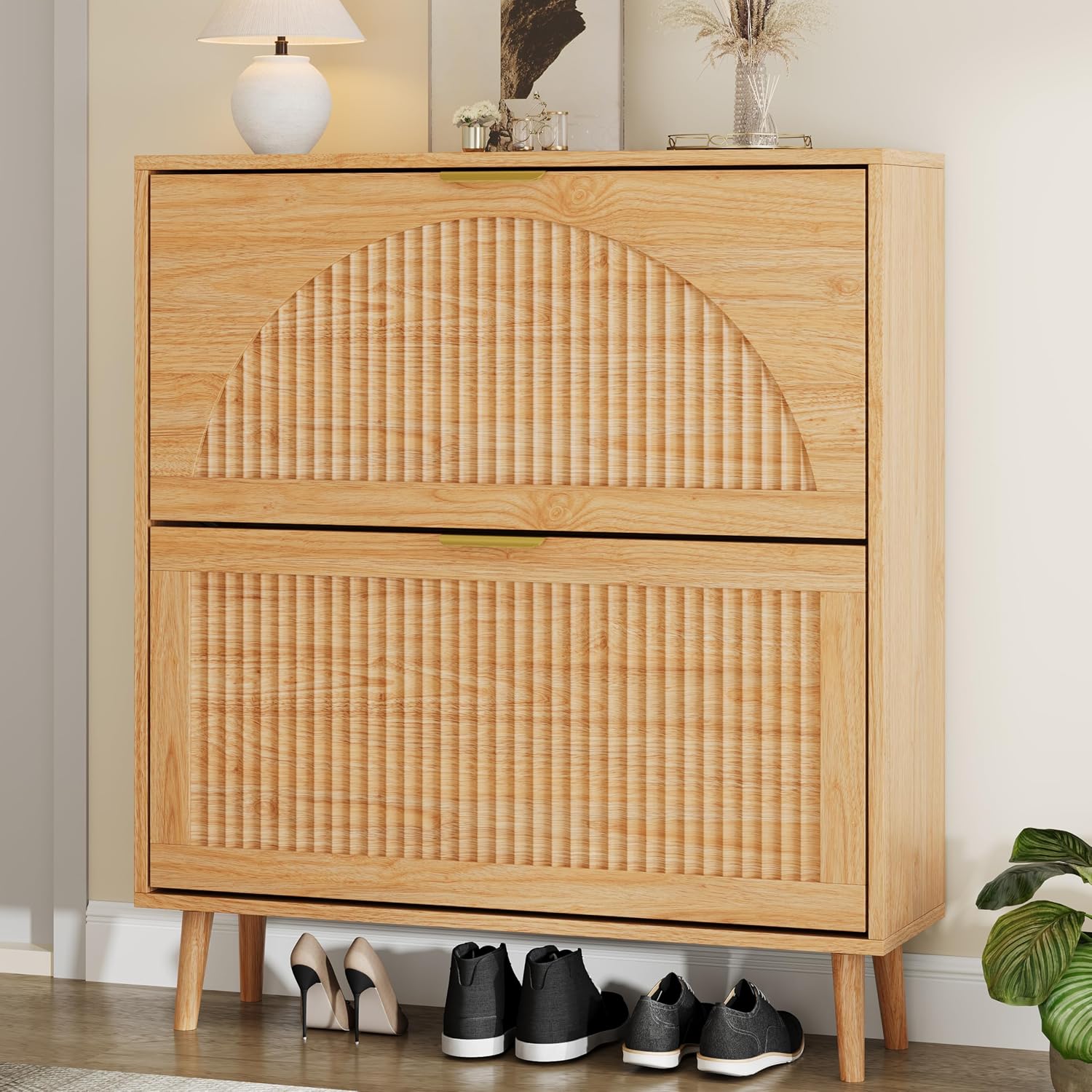 Wood Shoe Cabinet 2 Flip Drawe - Shoe Rack Cabinet Narrow Entryway recension och pris
