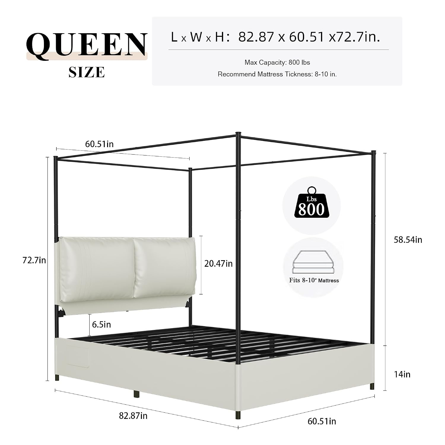 Queen Canopy Bed Frame Upholst - Canopy Bed Frame Metal Queen recension och pris