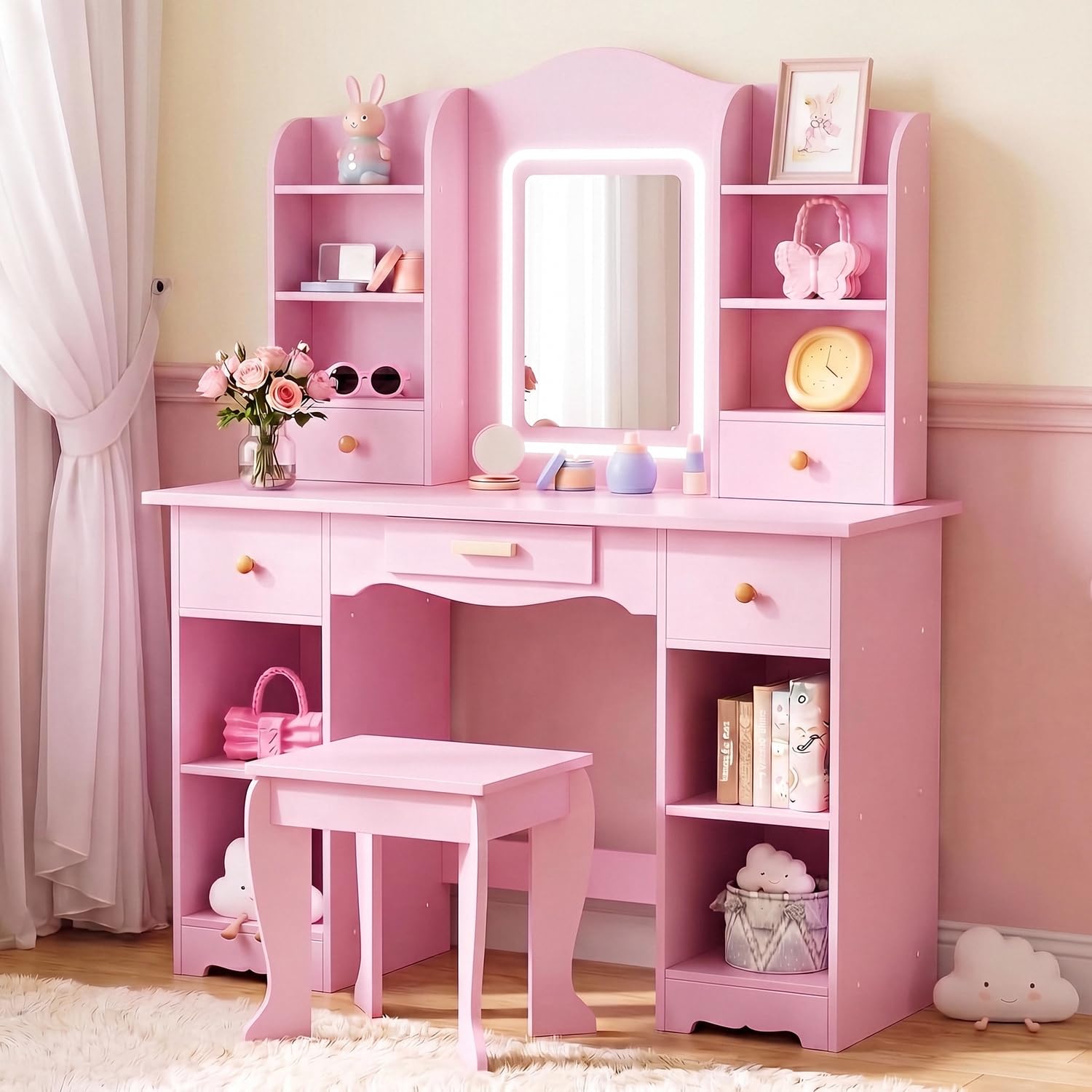 Kids Vanity with 3-Color Light - Dressing Table Vanity With Lighted Mirror recension och pris