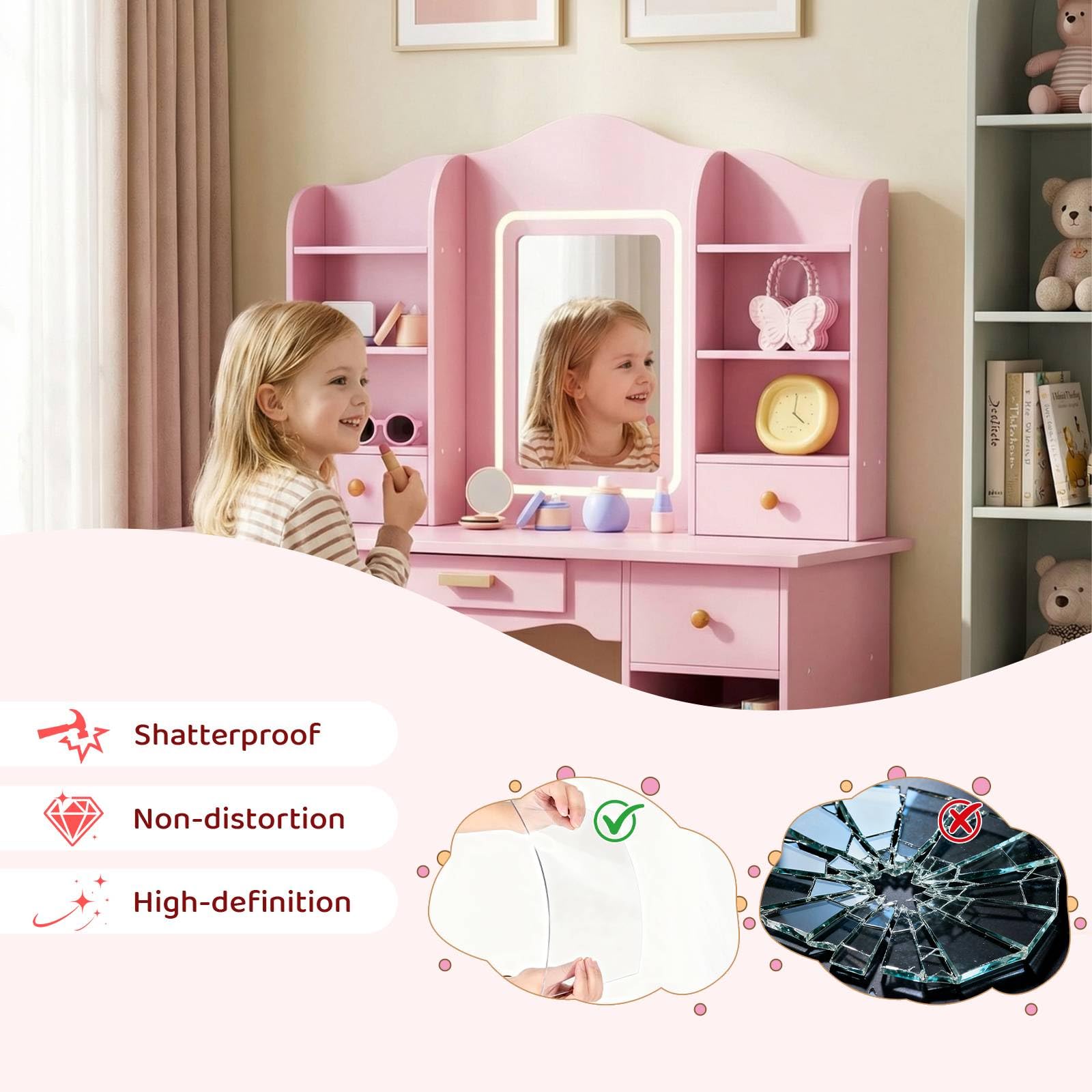 Kids Vanity with 3-Color Light - Dressing Table Vanity With Lighted Mirror recension och pris