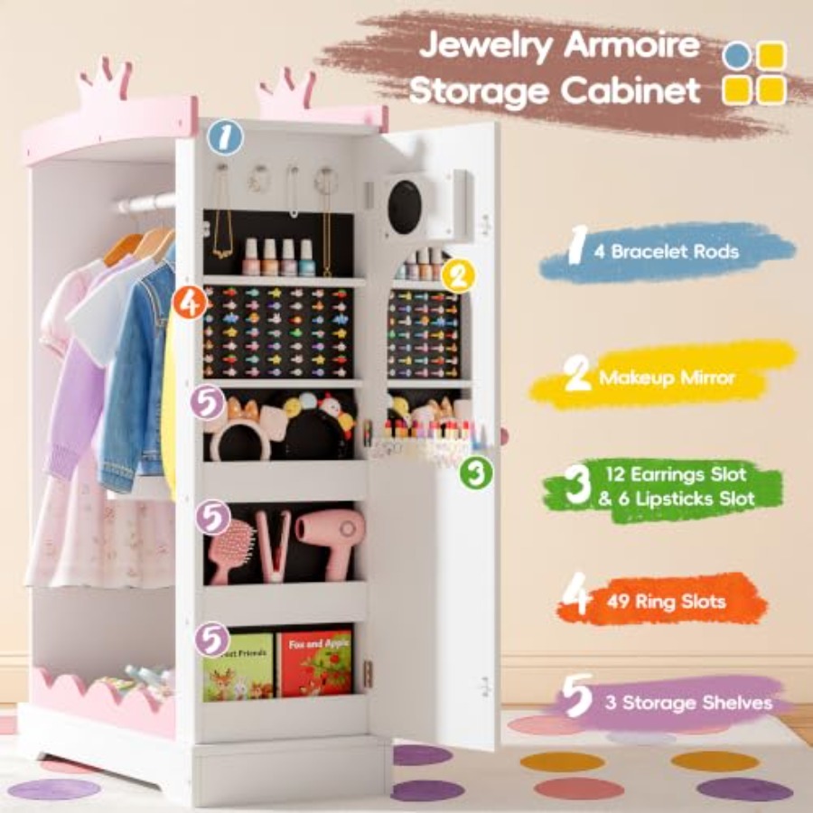 Dress Up Wardrobe with Light-U - Full Length Mirror Jewelry Armoire recension och pris