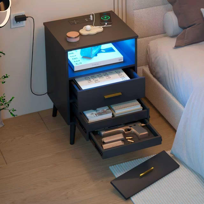 Night Stand with Drawer Chargi - Solid Wood Nightstand 2 Drawers recension och pris