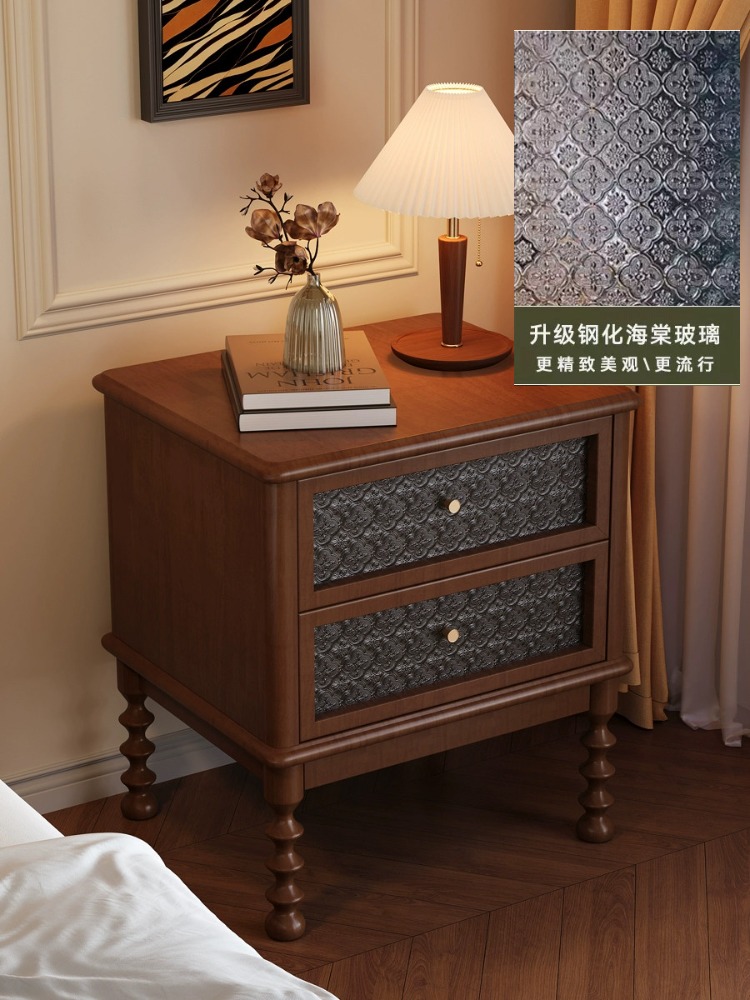 Vintage Nightstands Printed Gl - Solid Wood Nightstand 2 Drawers recension och pris