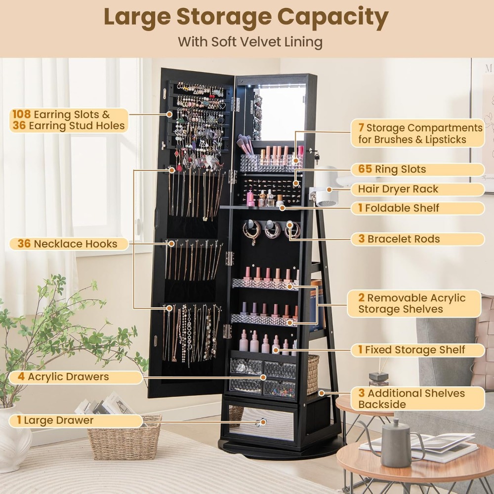 360° Swivel Jewelry Cabinet Ar - Full Length Mirror Jewelry Armoire recension och pris