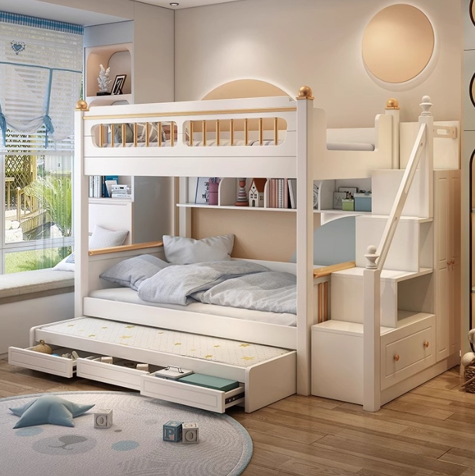 ！@Kids Bedroom Furniture Solid - Bunk Bed With Stairs And Slide recension och pris
