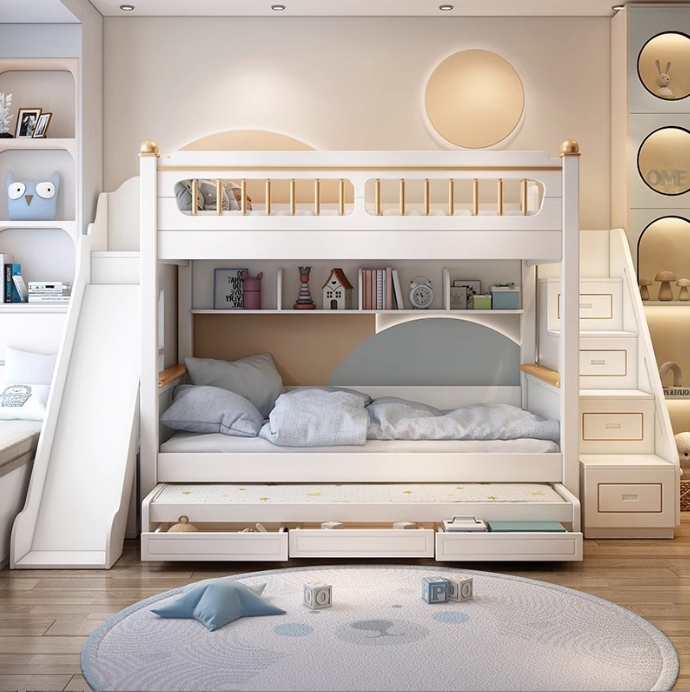 ！@Kids Bedroom Furniture Solid - Bunk Bed With Stairs And Slide recension och pris