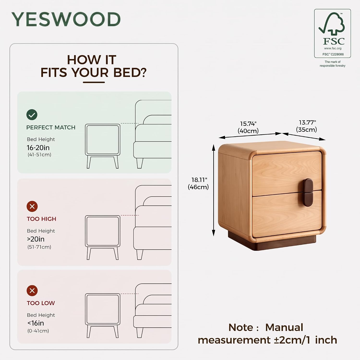 Solid Wood 2-Drawer Nightstand - Solid Wood Nightstand 2 Drawers recension och pris