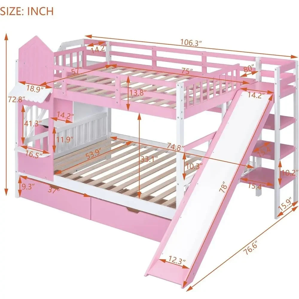 Kids Bunk Bed with Stairs, Sli - Bunk Bed With Stairs And Slide recension och pris