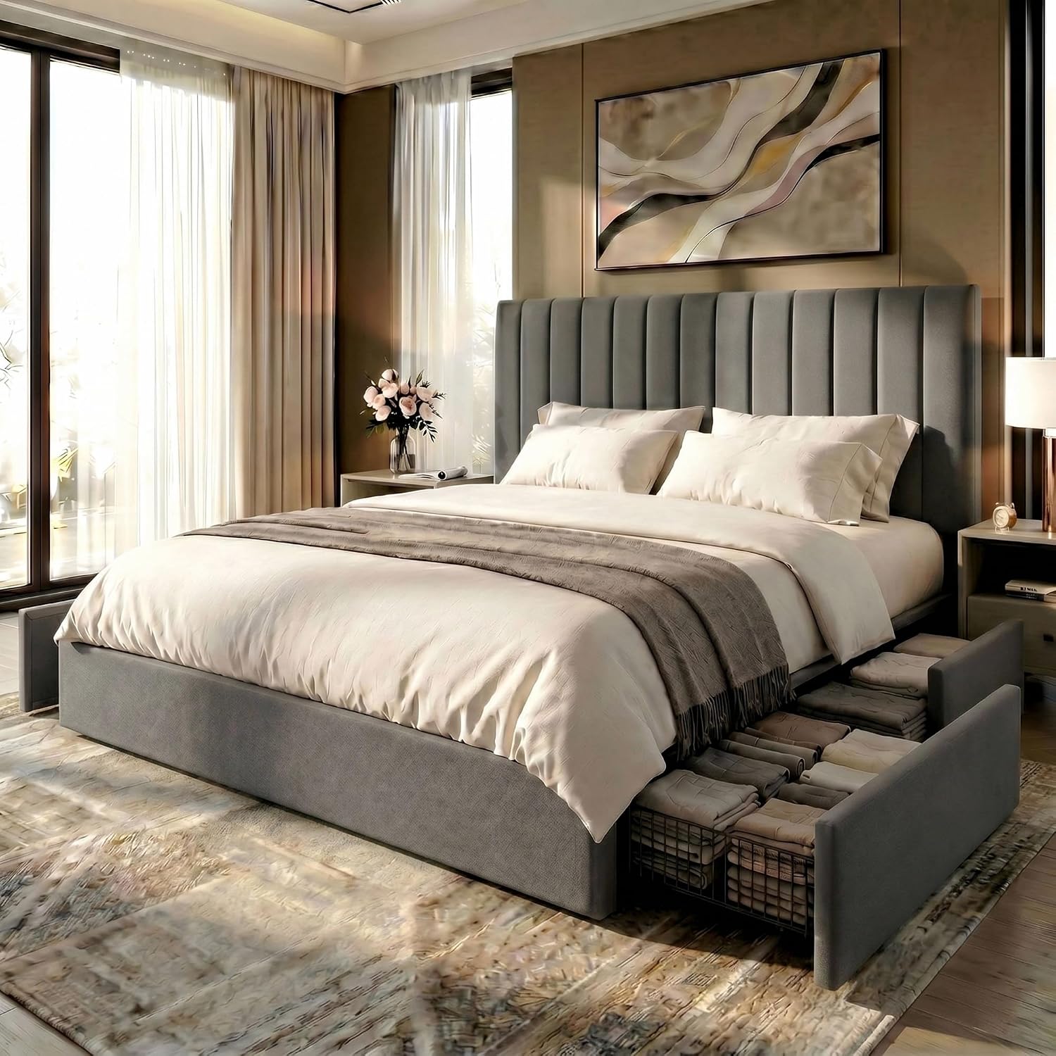 King Size Platform Bed Frame w - King Size Bed Frame With Storage Drawers recension och pris