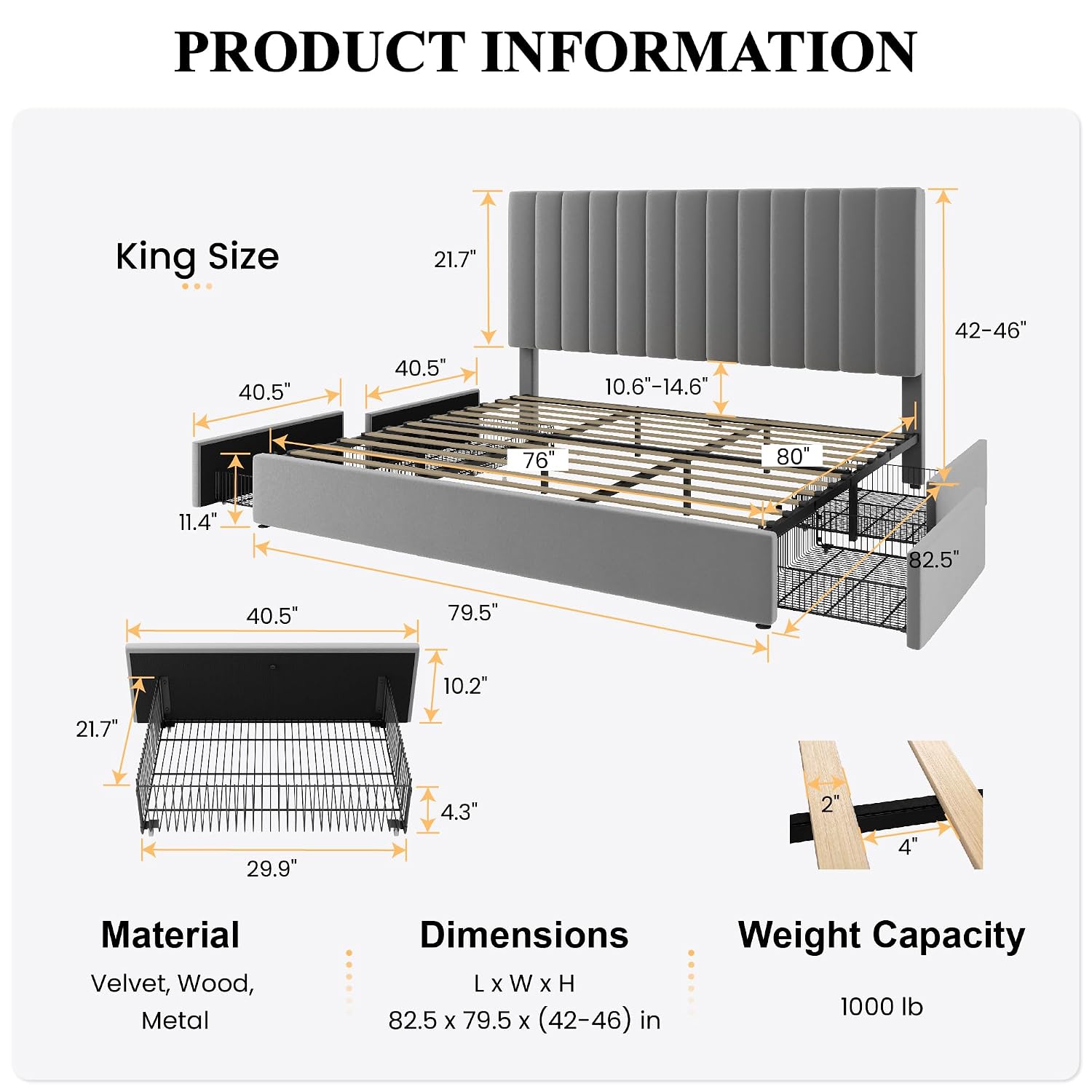 King Size Platform Bed Frame w - King Size Bed Frame With Storage Drawers recension och pris