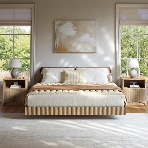 Bedroom Set, Queen Floating Be - Floating Nightstand With Led Light recension och pris