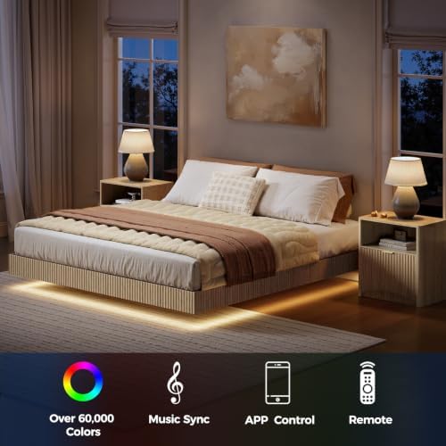 Bedroom Set, Queen Floating Be - Floating Nightstand With Led Light recension och pris
