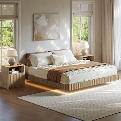 Bedroom Set, Queen Floating Be - Floating Nightstand With Led Light recension och pris