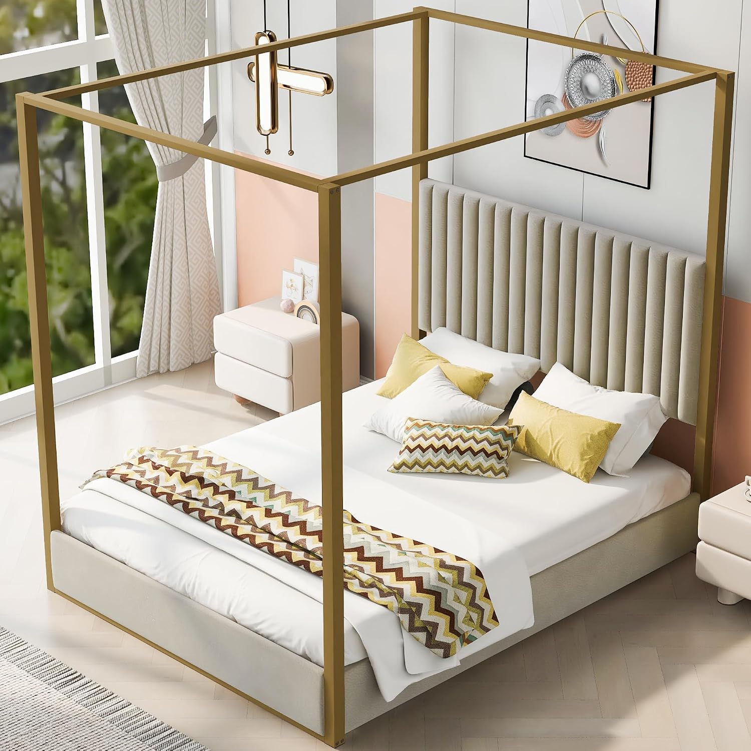 Modern 4-Poster Canopy Bed Que - Canopy Bed Frame Metal Queen recension och pris