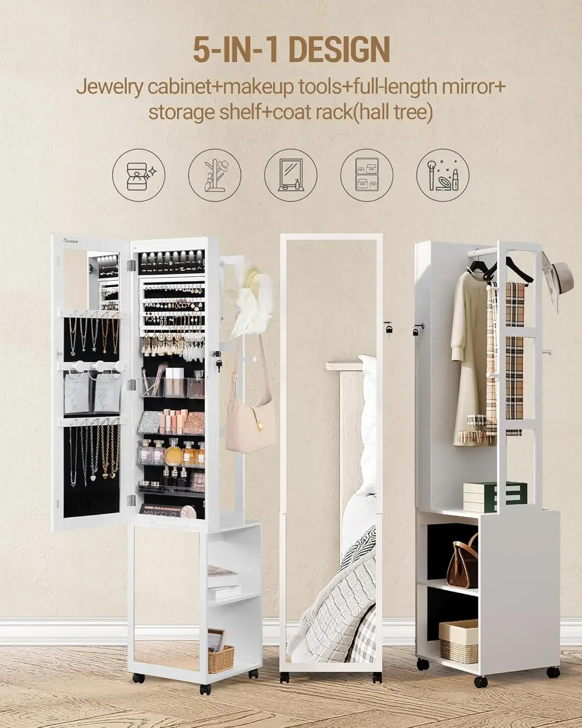 8 LEDs Jewelry Cabinet Armoire - Full Length Mirror Jewelry Armoire recension och pris