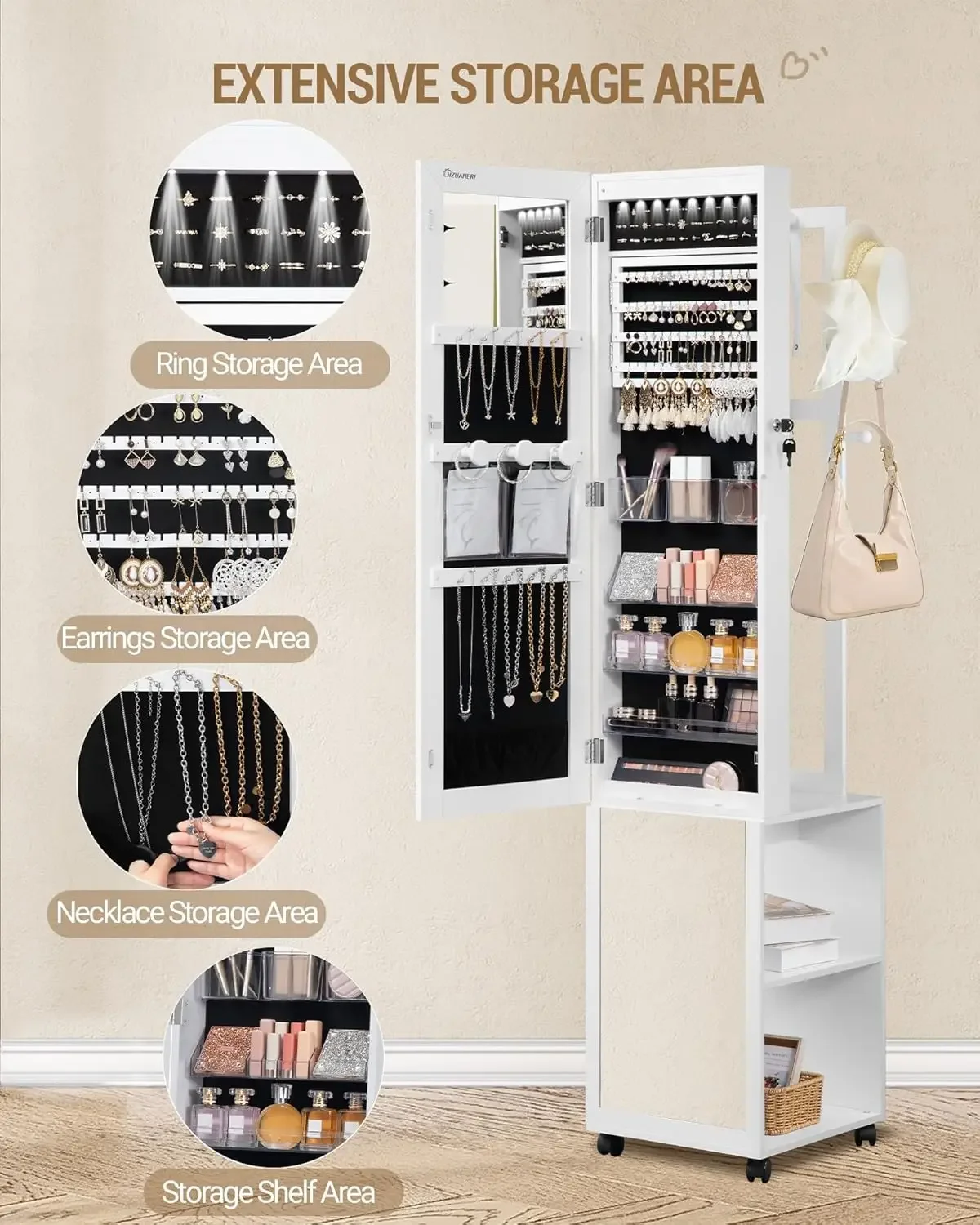 8 LEDs Jewelry Cabinet Armoire - Full Length Mirror Jewelry Armoire recension och pris