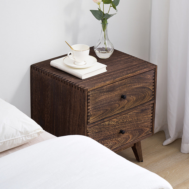 Retro Solid Wood Bedroom Night - Solid Wood Nightstand 2 Drawers recension och pris