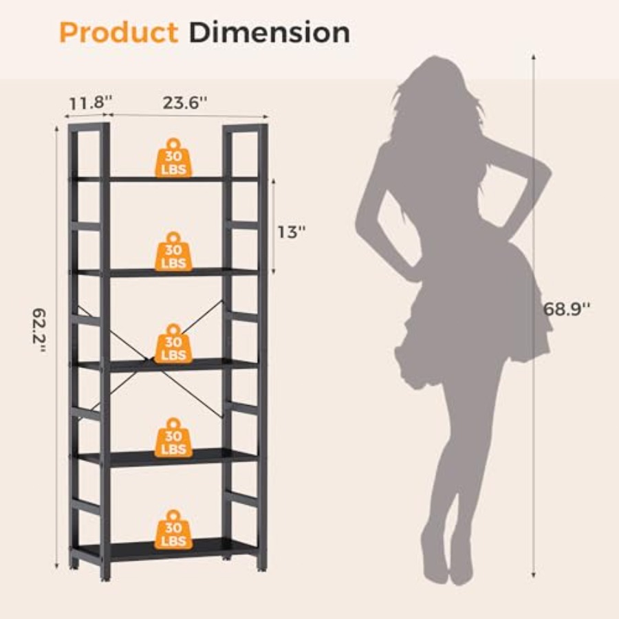 5-Tier Bookshelf, Modern Tall  - Storage recension och pris