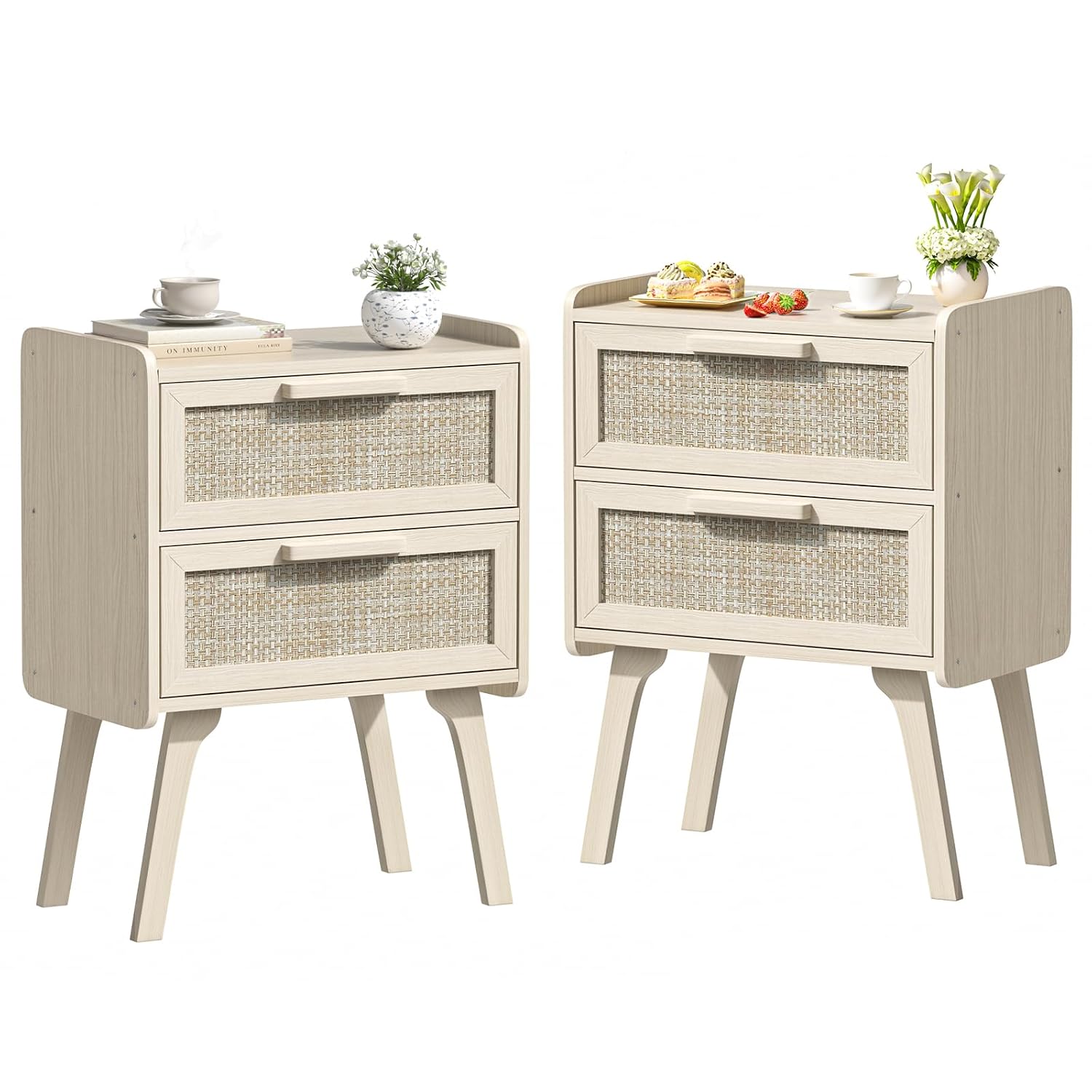 Rattan Nightstand Set of 2, 2  - Solid Wood Nightstand 2 Drawers recension och pris