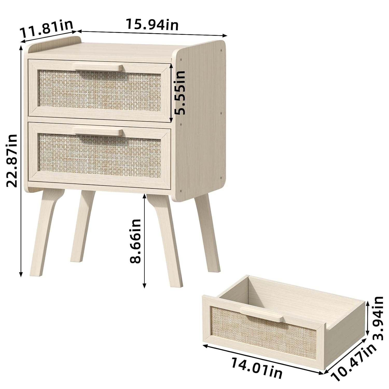 Rattan Nightstand Set of 2, 2  - Solid Wood Nightstand 2 Drawers recension och pris