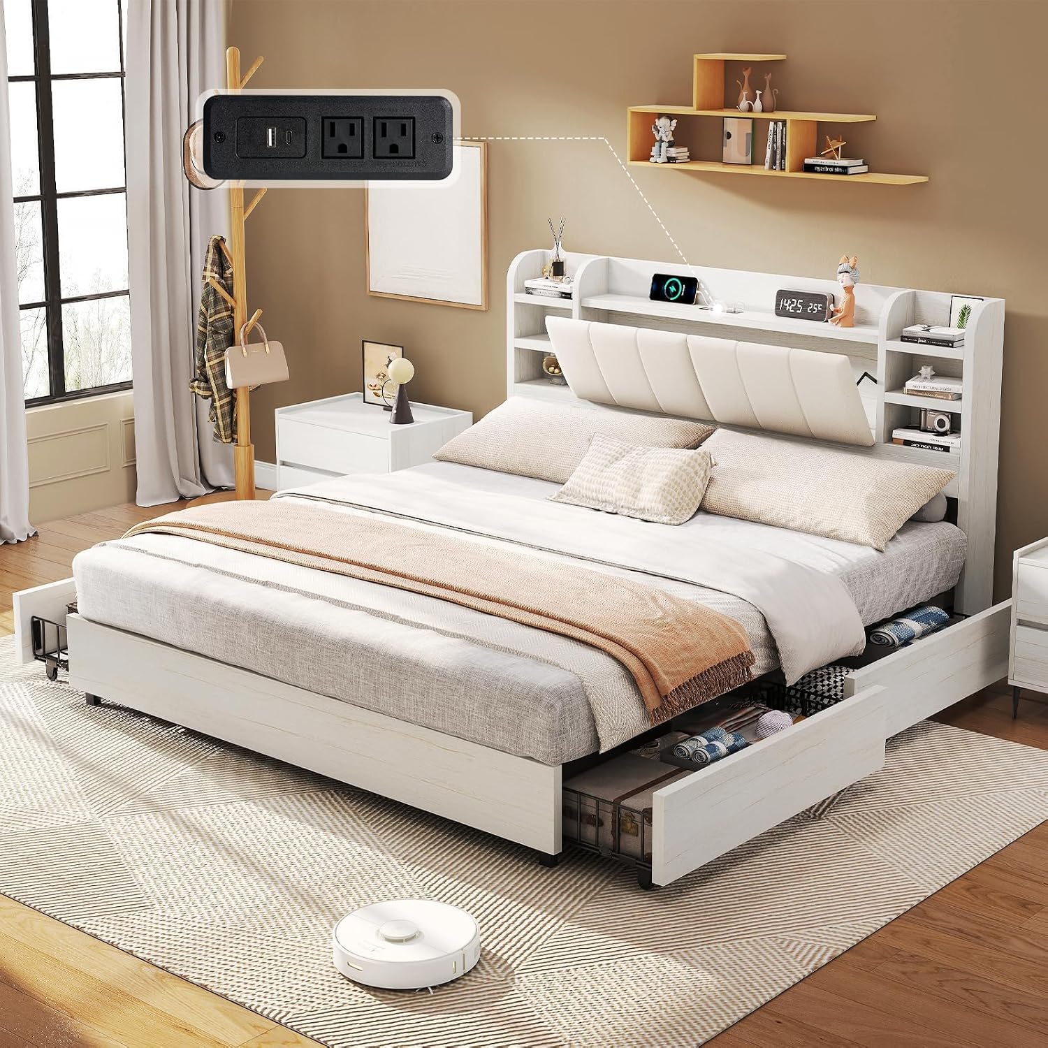 King Size Upholstered Platform - King Size Bed Frame With Storage Drawers recension och pris