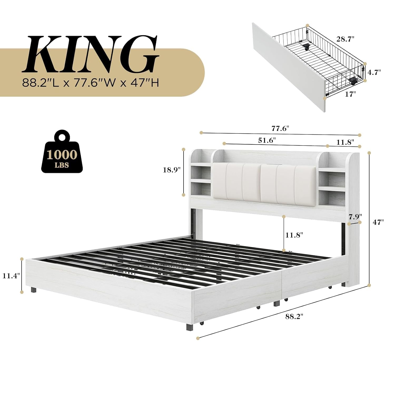 King Size Upholstered Platform - King Size Bed Frame With Storage Drawers recension och pris