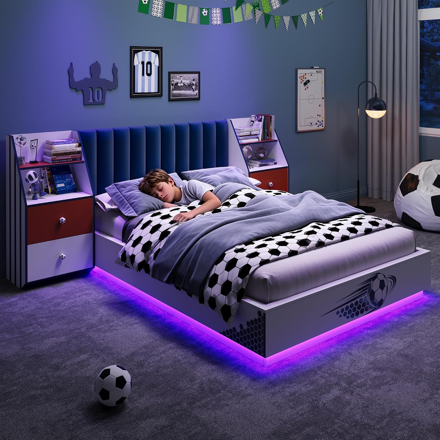 Full Size Floating Bed With Ve - Floating Nightstand With Led Light recension och pris